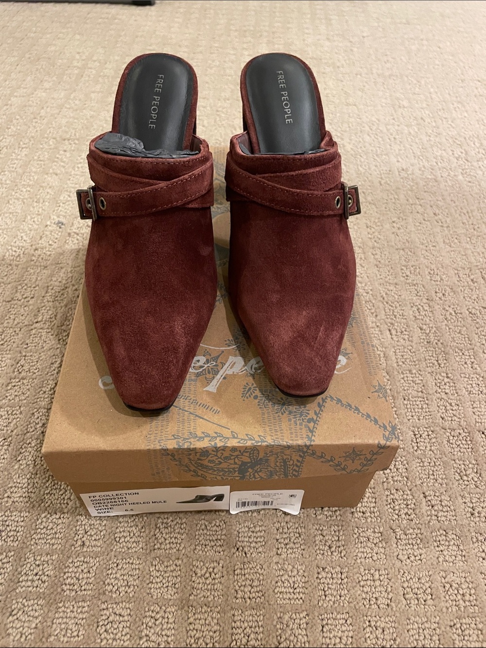 Free People Wine Suede Date Night Heeled Mule